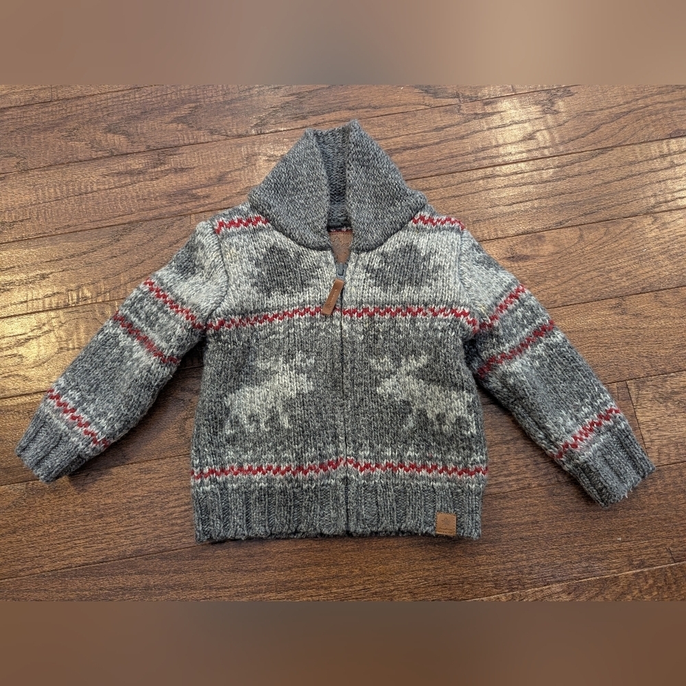 CANADIANA Full Zip Knit Moose Cardigan Sweater Size 12-18 Months